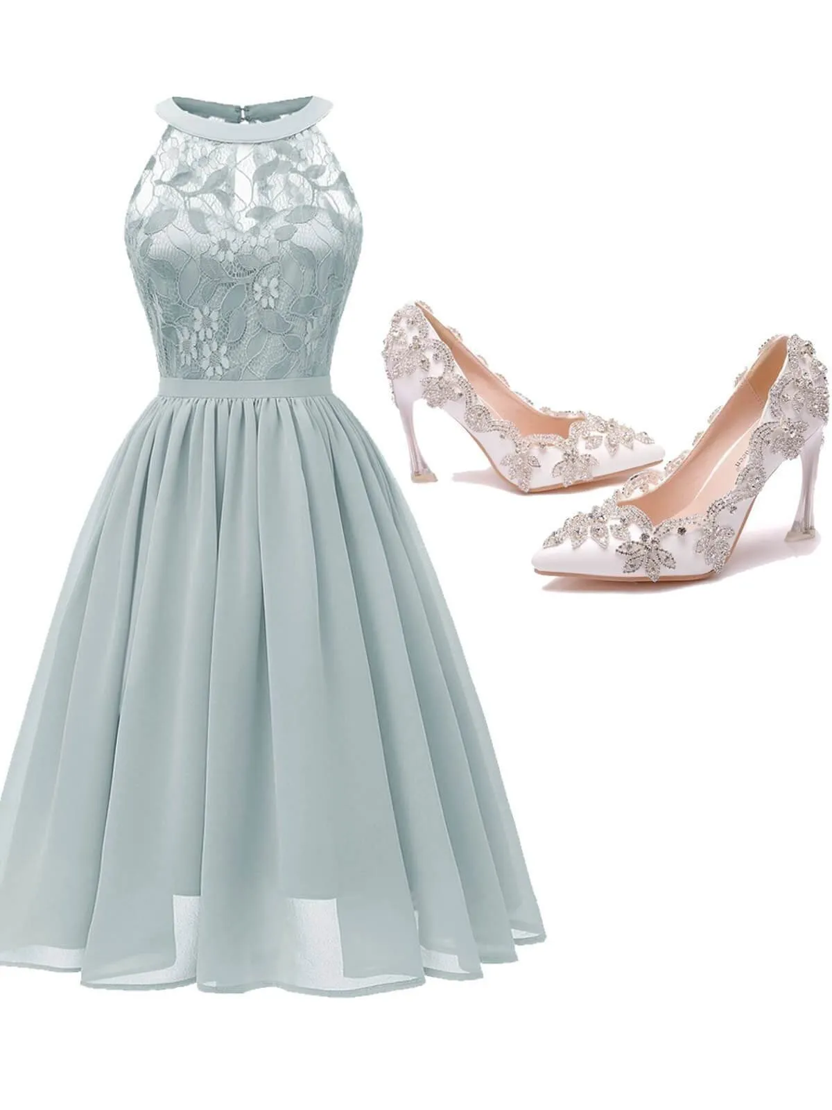 2PCS Top Seller 1950s Lace Dress & Ultra-high Heel Shoes