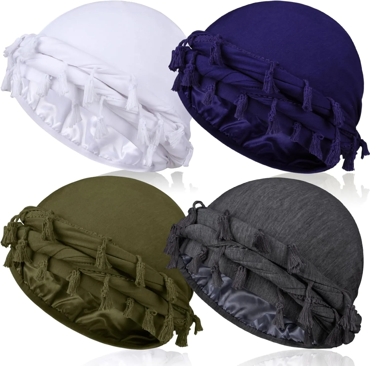 4 Pieces Satin Lined Turban Silky Head Wraps for Men, Halo Turban Mens Turban Head Scarf for Hair