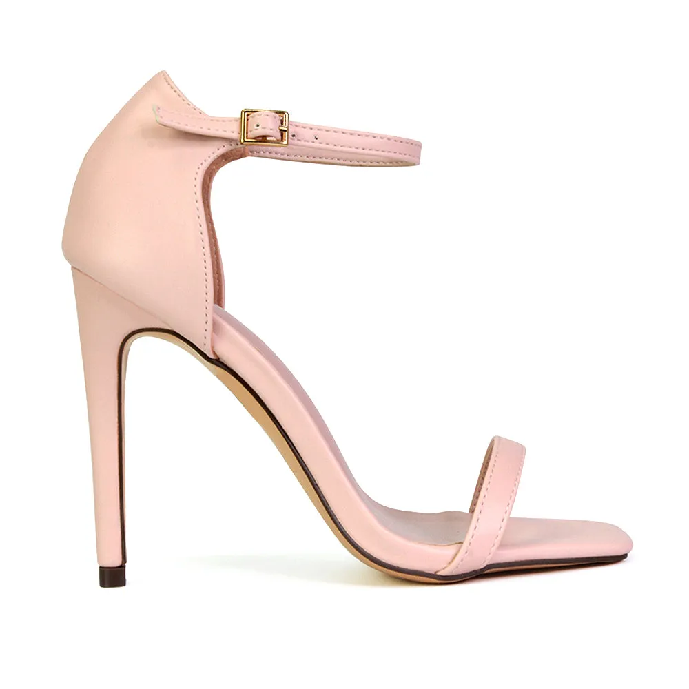 Bambi Square Toe Party Stiletto High Heel Strappy Sandals in White