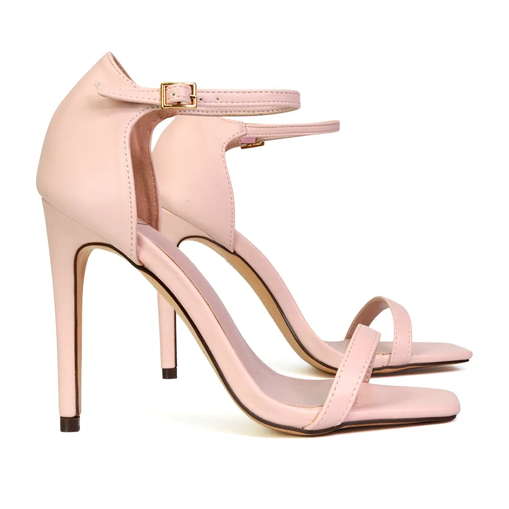 Bambi Square Toe Party Stiletto High Heel Strappy Sandals in White