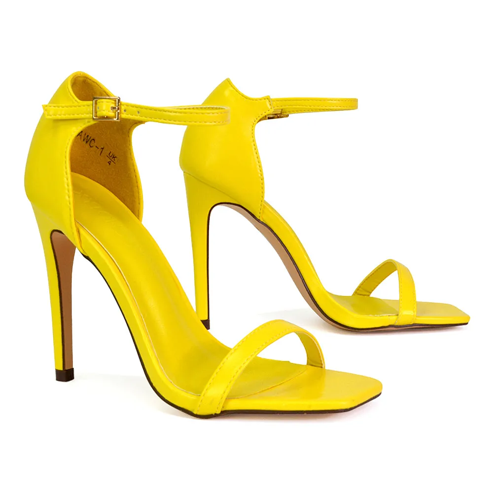 Bambi Square Toe Party Stiletto High Heel Strappy Sandals in White