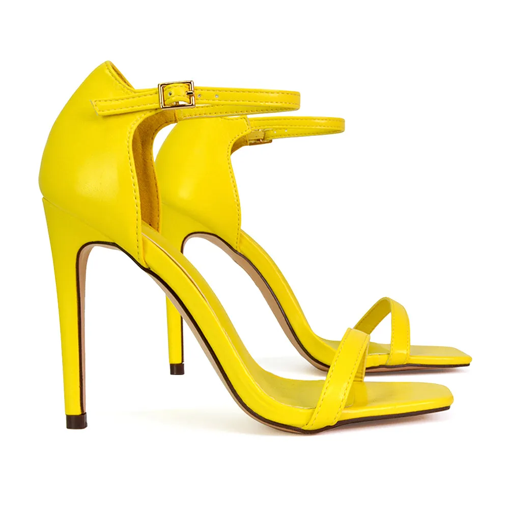 Bambi Square Toe Party Stiletto High Heel Strappy Sandals in White