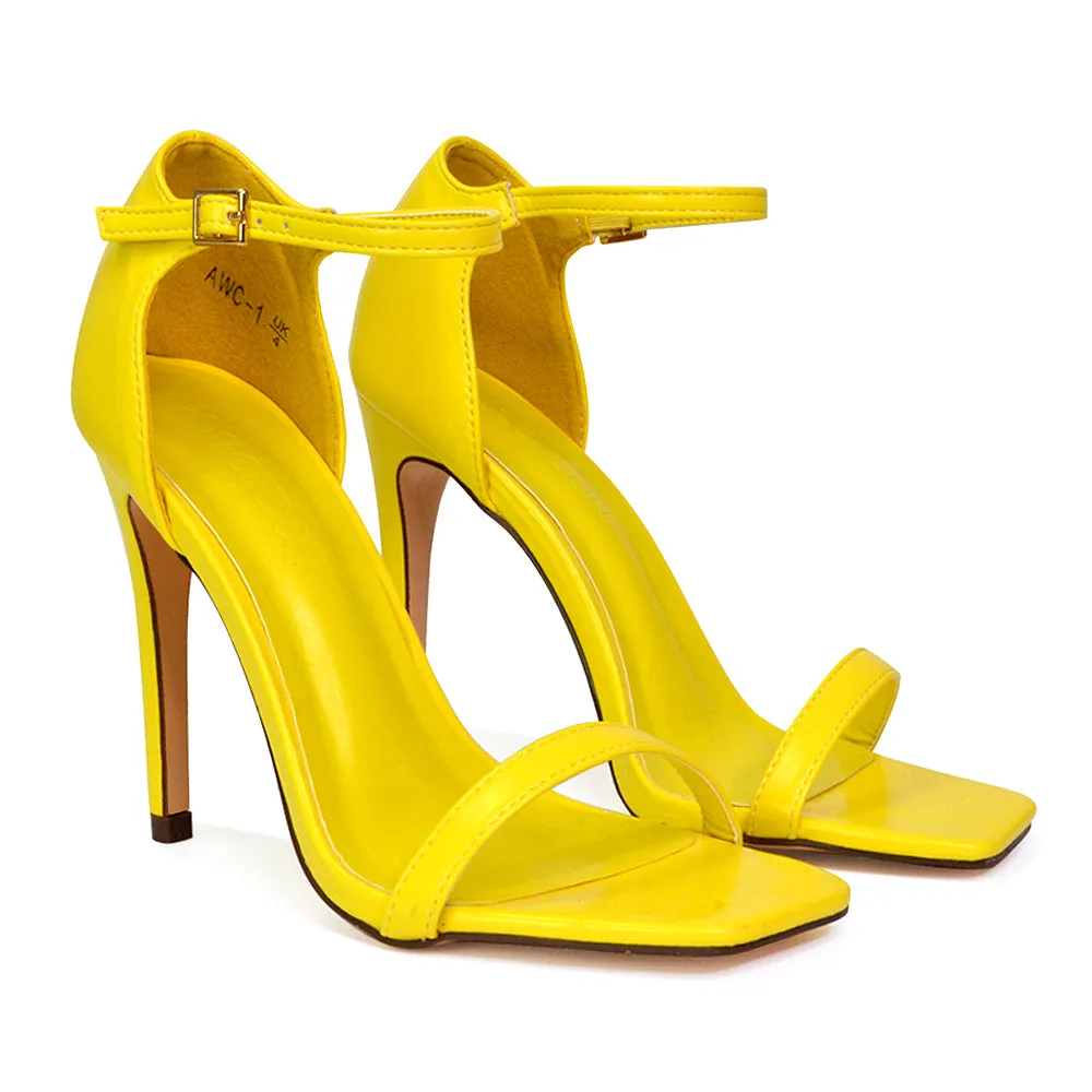 Bambi Square Toe Party Stiletto High Heel Strappy Sandals in White