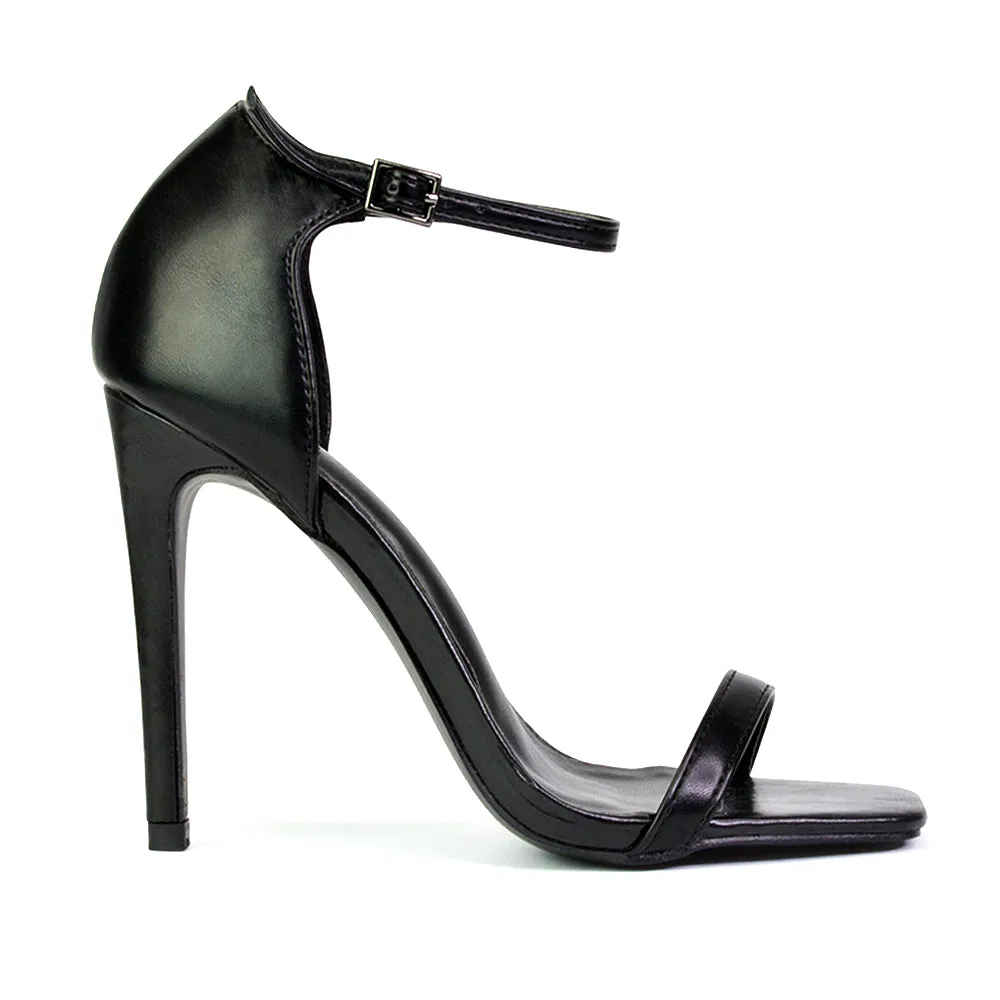 Bambi Square Toe Party Stiletto High Heel Strappy Sandals in White