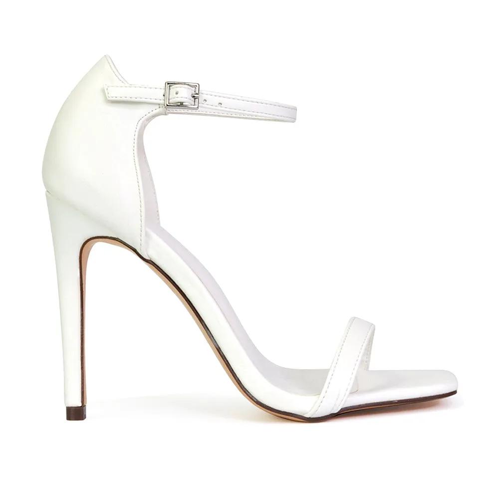 Bambi Square Toe Party Stiletto High Heel Strappy Sandals in White