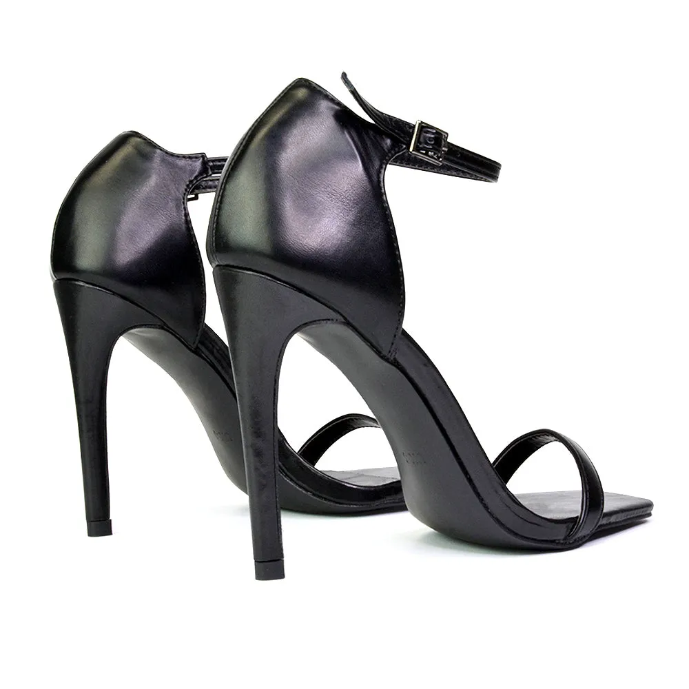 Bambi Square Toe Party Stiletto High Heel Strappy Sandals in White