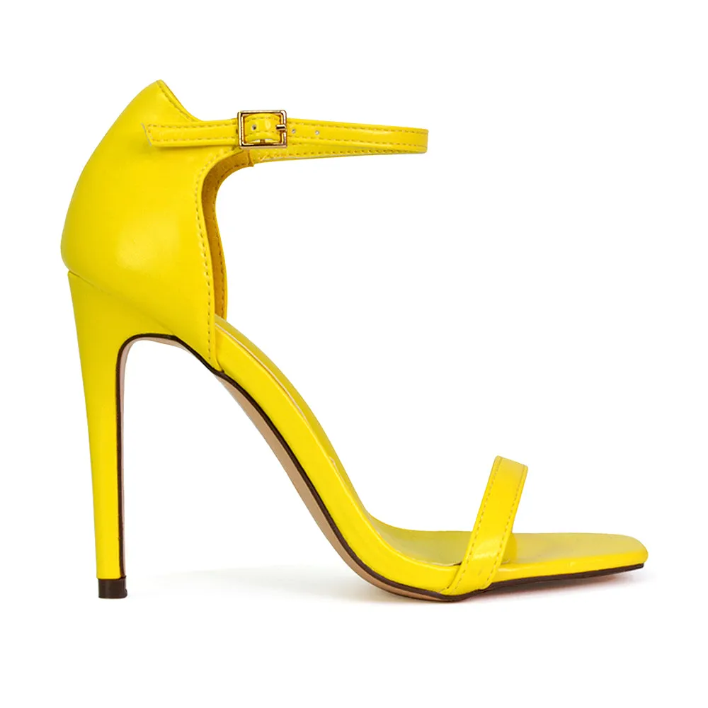 Bambi Square Toe Party Stiletto High Heel Strappy Sandals in White