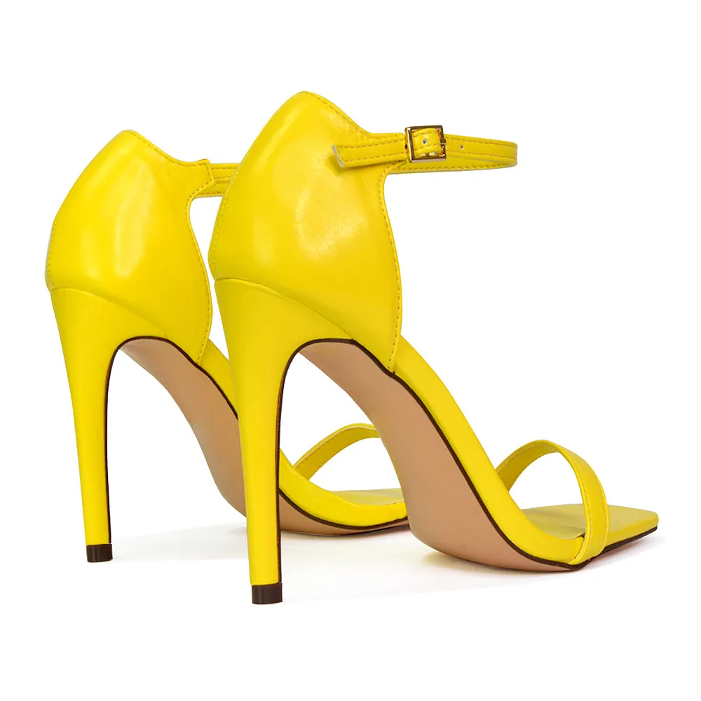 Bambi Square Toe Party Stiletto High Heel Strappy Sandals in White
