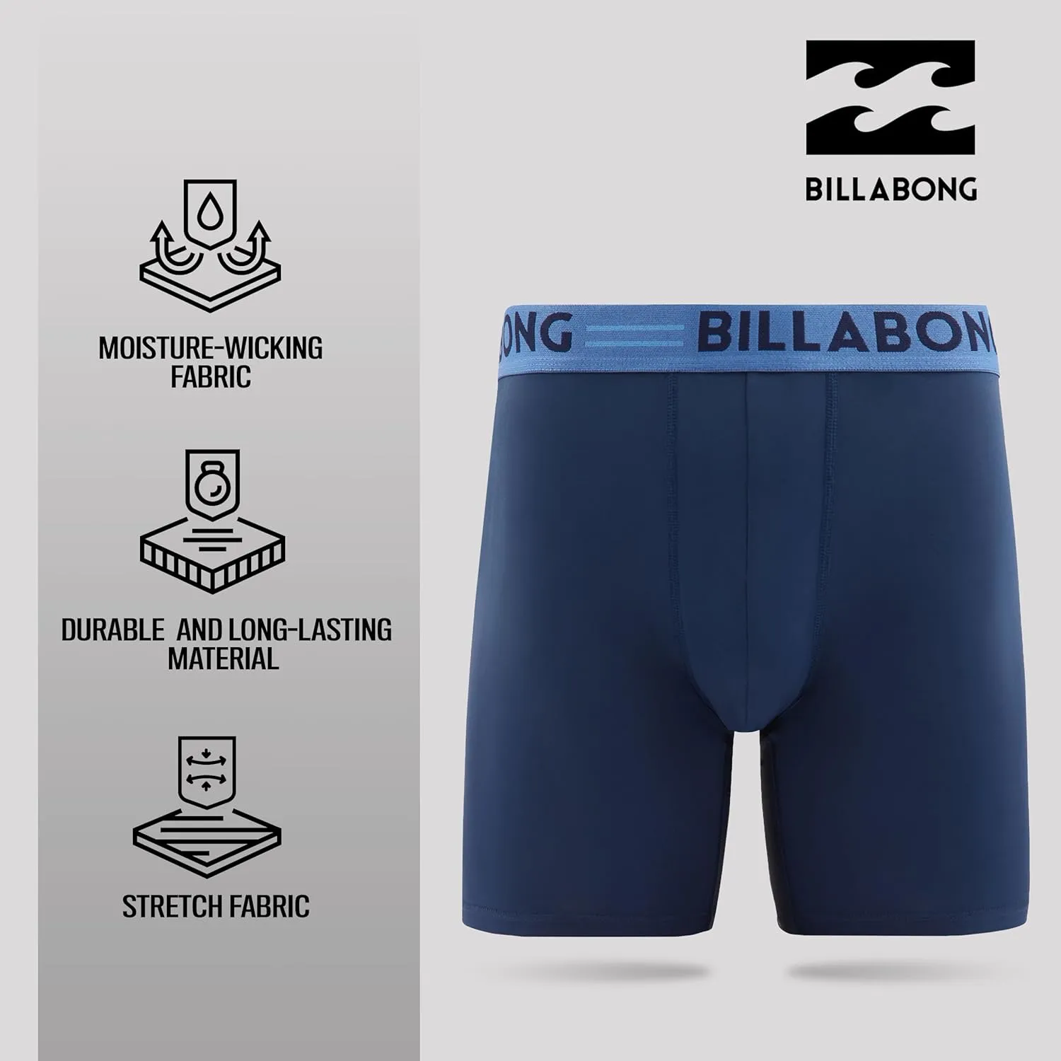 Billabong Mens Boxer Briefs 4 Pack Long Leg Performance Compression Shorts Mens Underwear 7.5?? Inseam