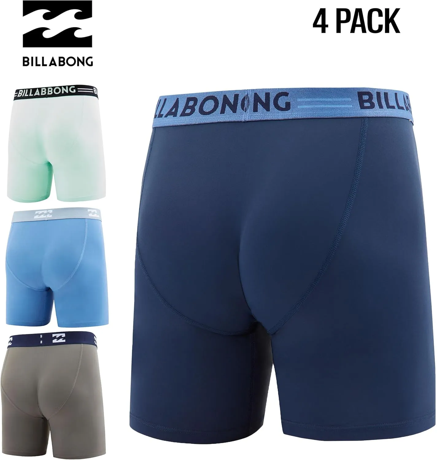 Billabong Mens Boxer Briefs 4 Pack Long Leg Performance Compression Shorts Mens Underwear 7.5?? Inseam