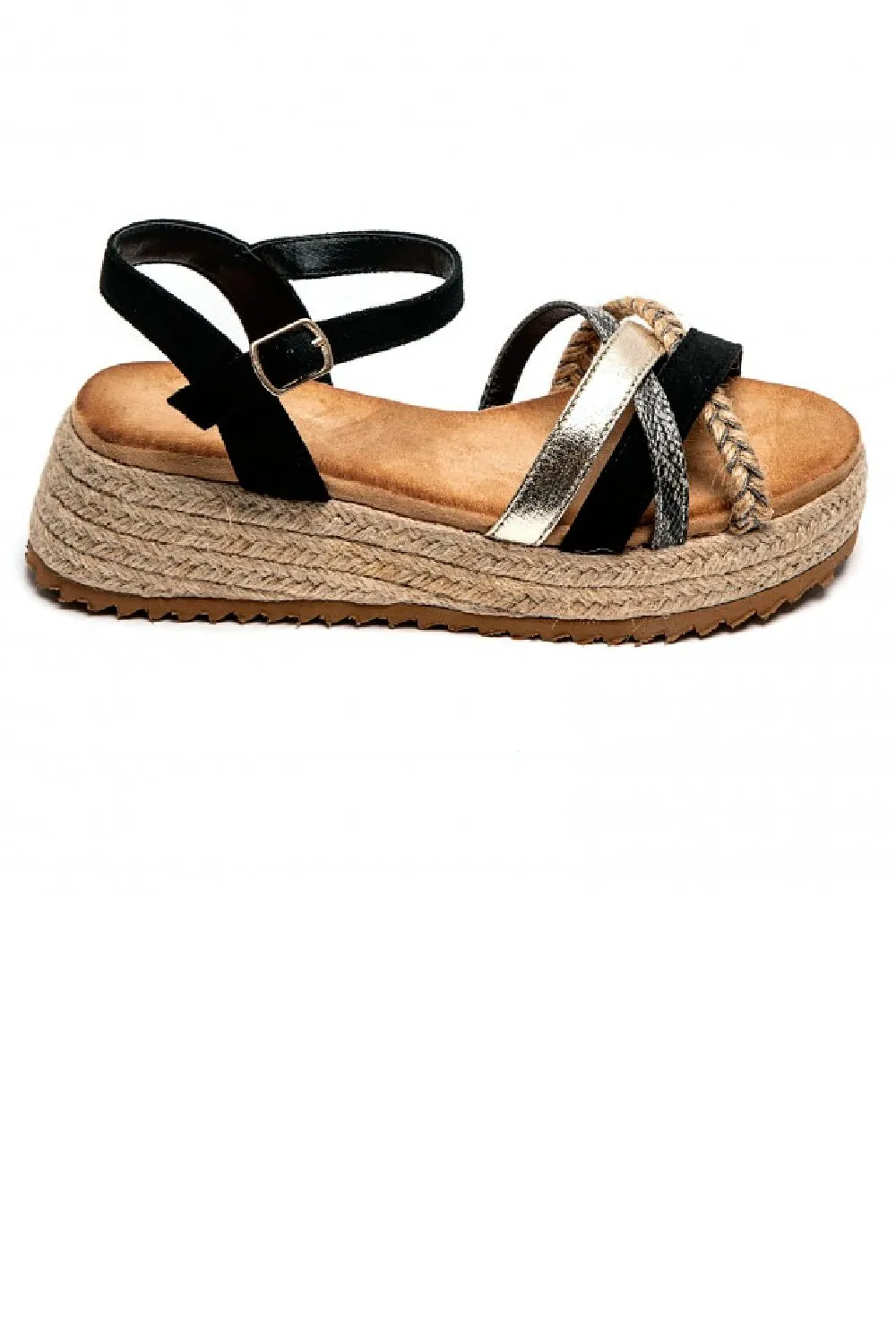 BLACK STRAPPY LOW WEDGE ESPADRILLE RAFFIA SANDALS SHOES