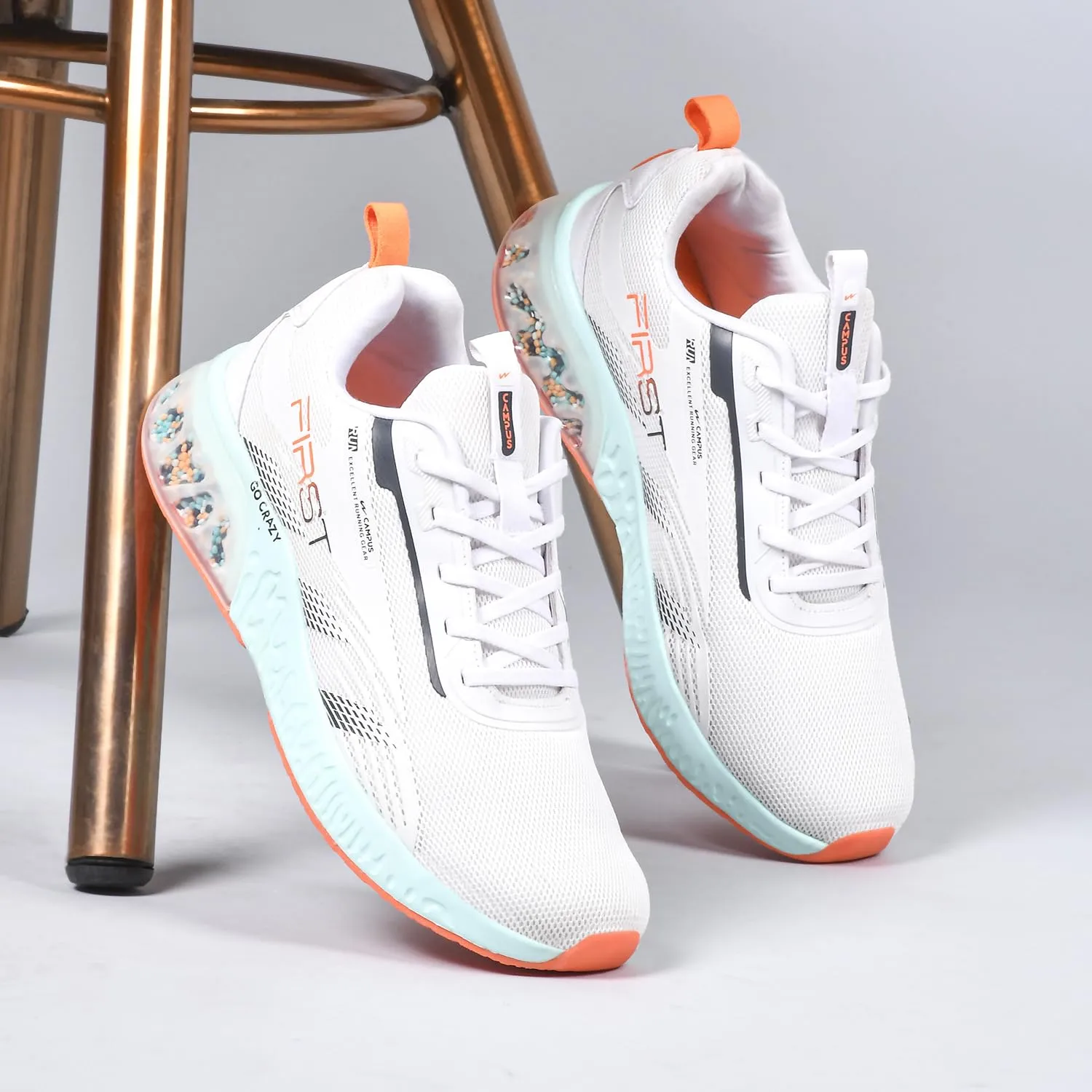 Campus Men's First WHT/SIL/B.ORG Running Shoes -9 UK/India