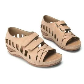 Chicvane Open Toe Hollow Hook & Loop Wedge Sandals