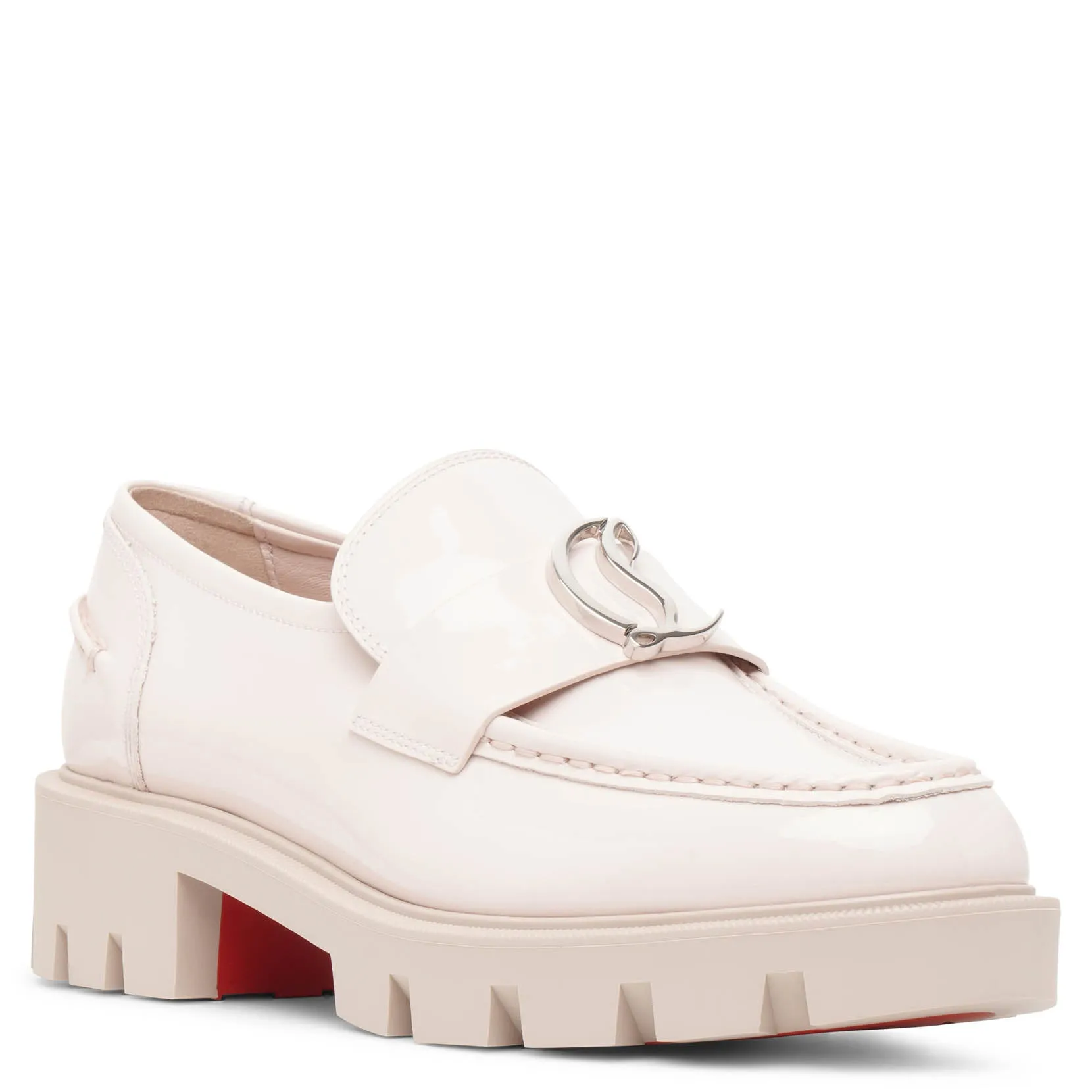 CL Moc lug flat light pink patent leather loafers