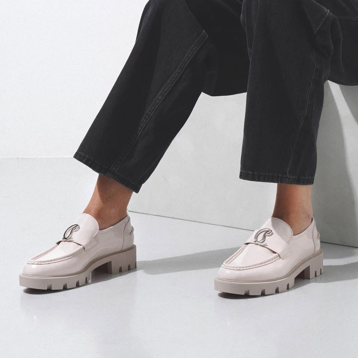 CL Moc lug flat light pink patent leather loafers