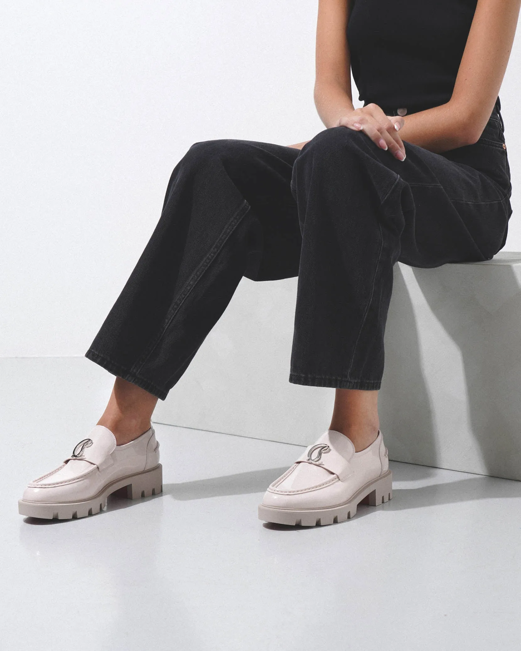 CL Moc lug flat light pink patent leather loafers