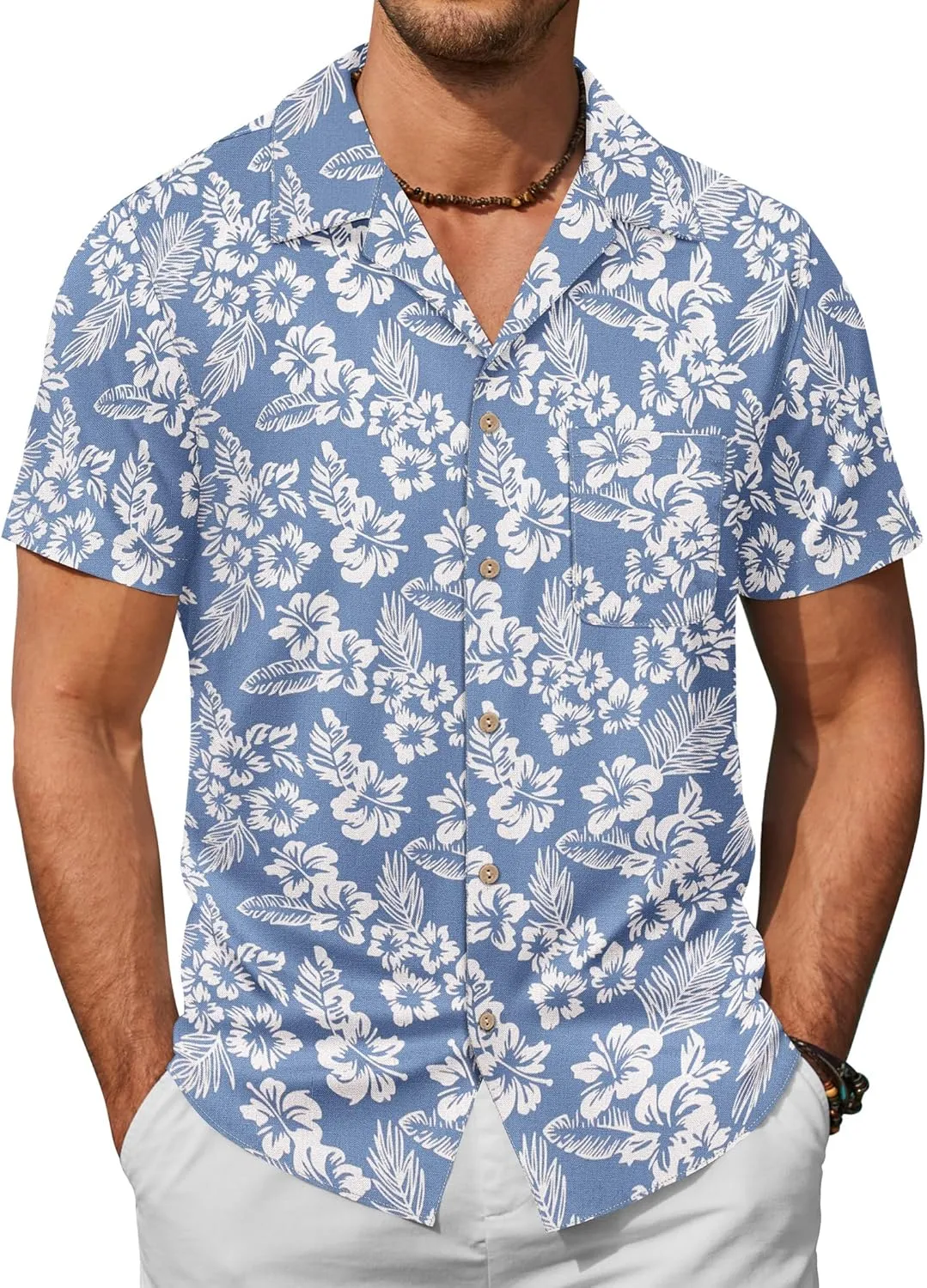 COOFANDY Mens Hawaiian Shirt Short Sleeve Buttoon Down Shirts Casual Tropical Floral Summer Linen Shirts
