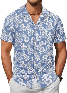 COOFANDY Mens Hawaiian Shirt Short Sleeve Buttoon Down Shirts Casual Tropical Floral Summer Linen Shirts