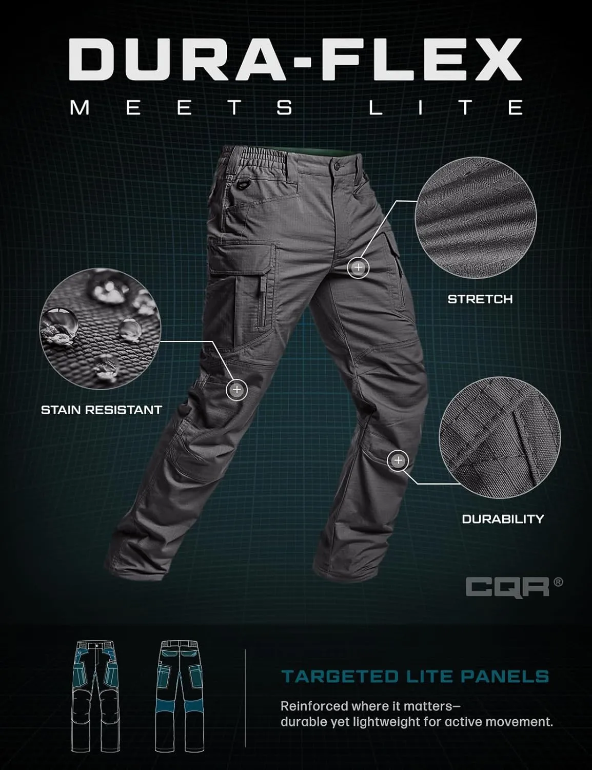 CQR Men's Flex Stretch Tactical Pants, Water Resistant Ripstop Cargo Pants, Lightweight EDC Outdoor Work Hiking Pants