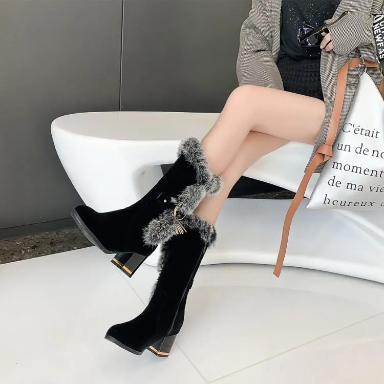 Fashion Chunky Heel Suede Pure color Pointed Toe High Heels