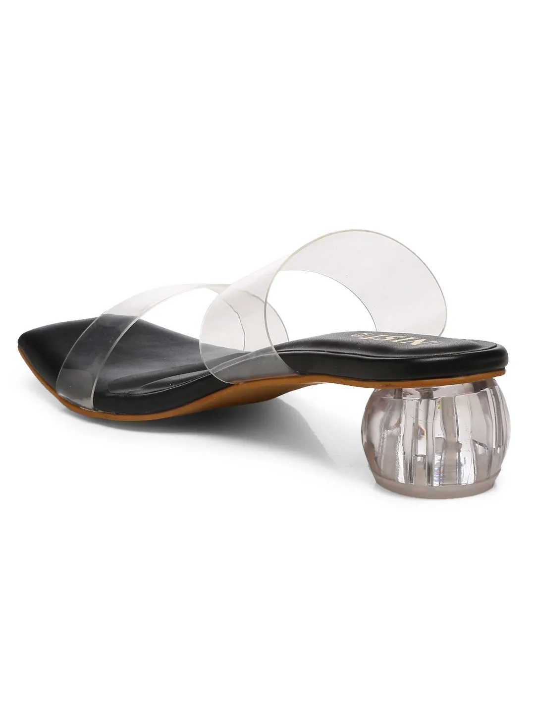 GNIST Black Twin Strap Transparent Clear Block Heels