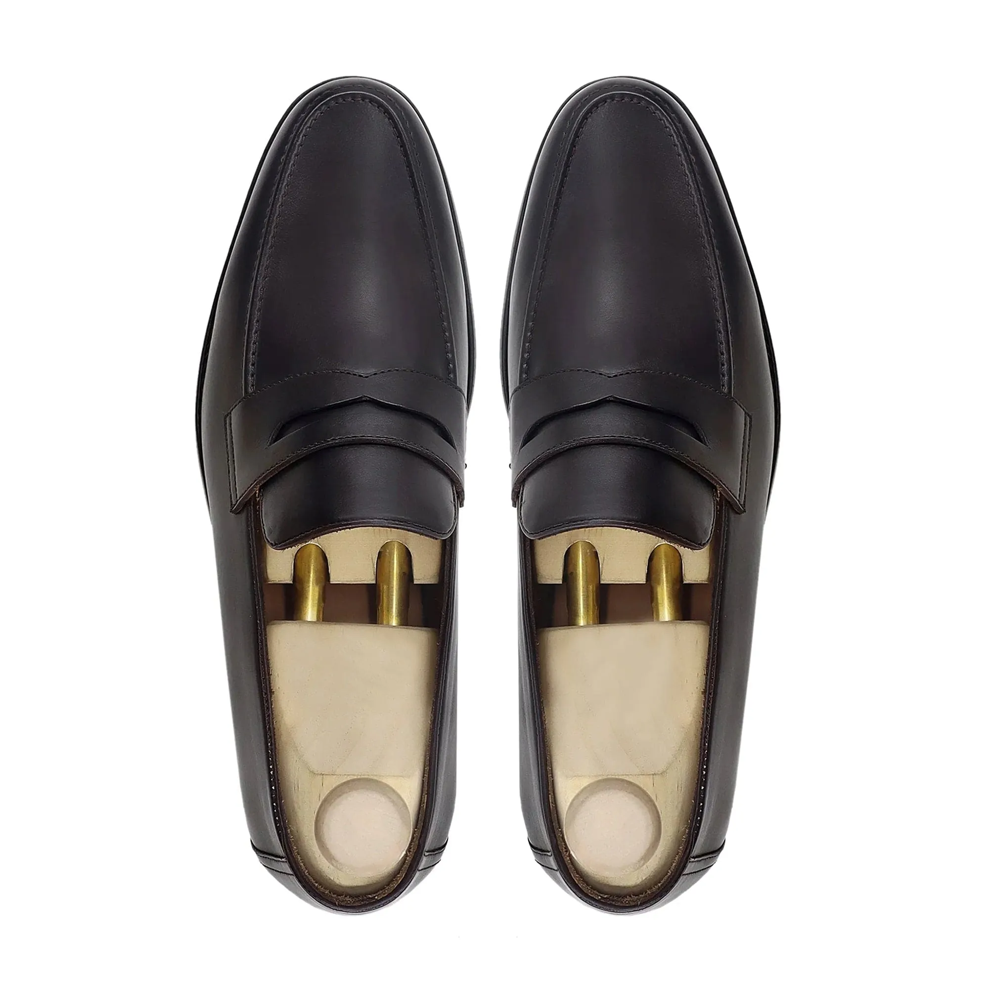 Handmade Custom Dark Brown Calf Leather Mens Loafers