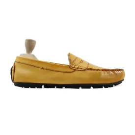 Handmade Custom Yellow Calf Leather Driver Mens Loafers