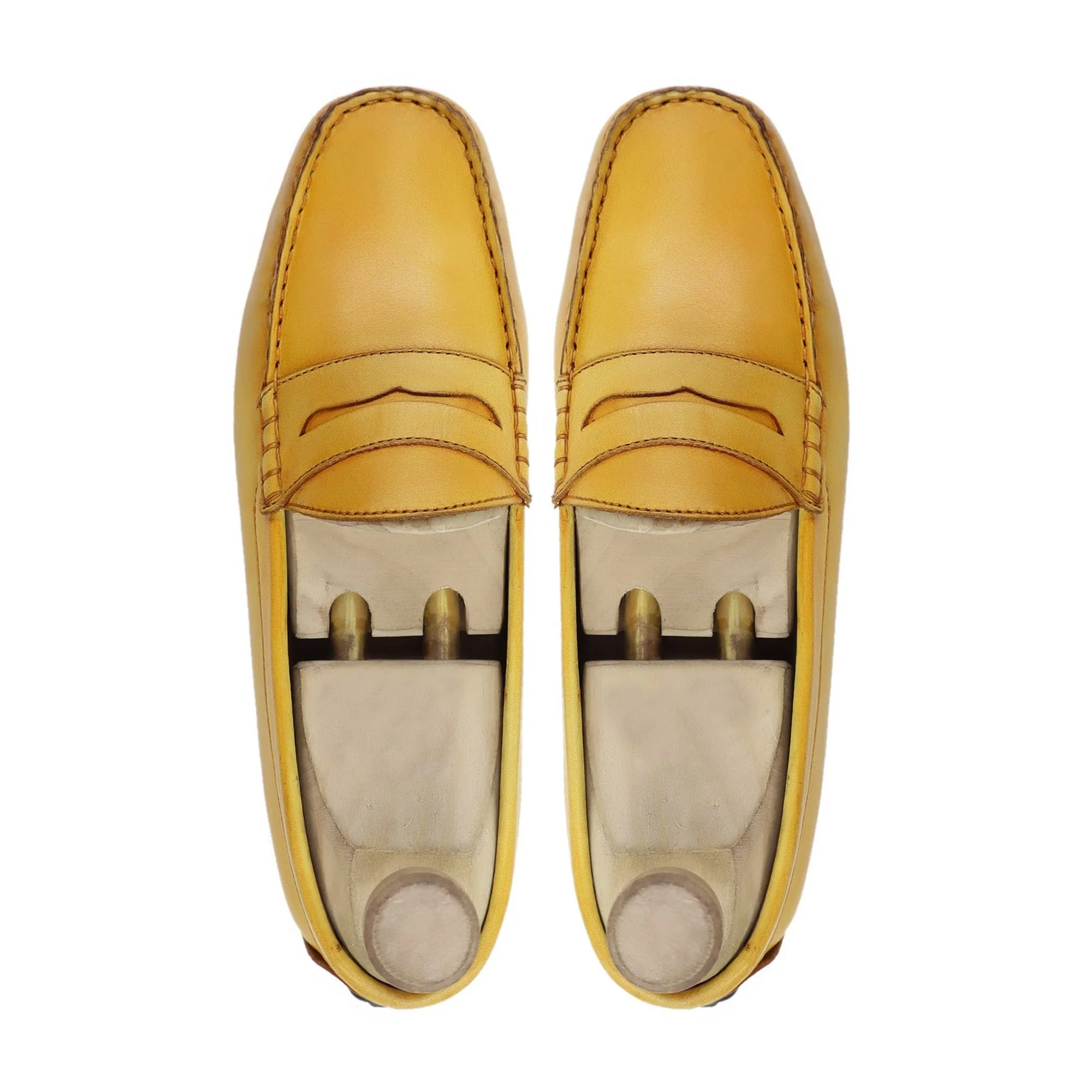 Handmade Custom Yellow Calf Leather Driver Mens Loafers