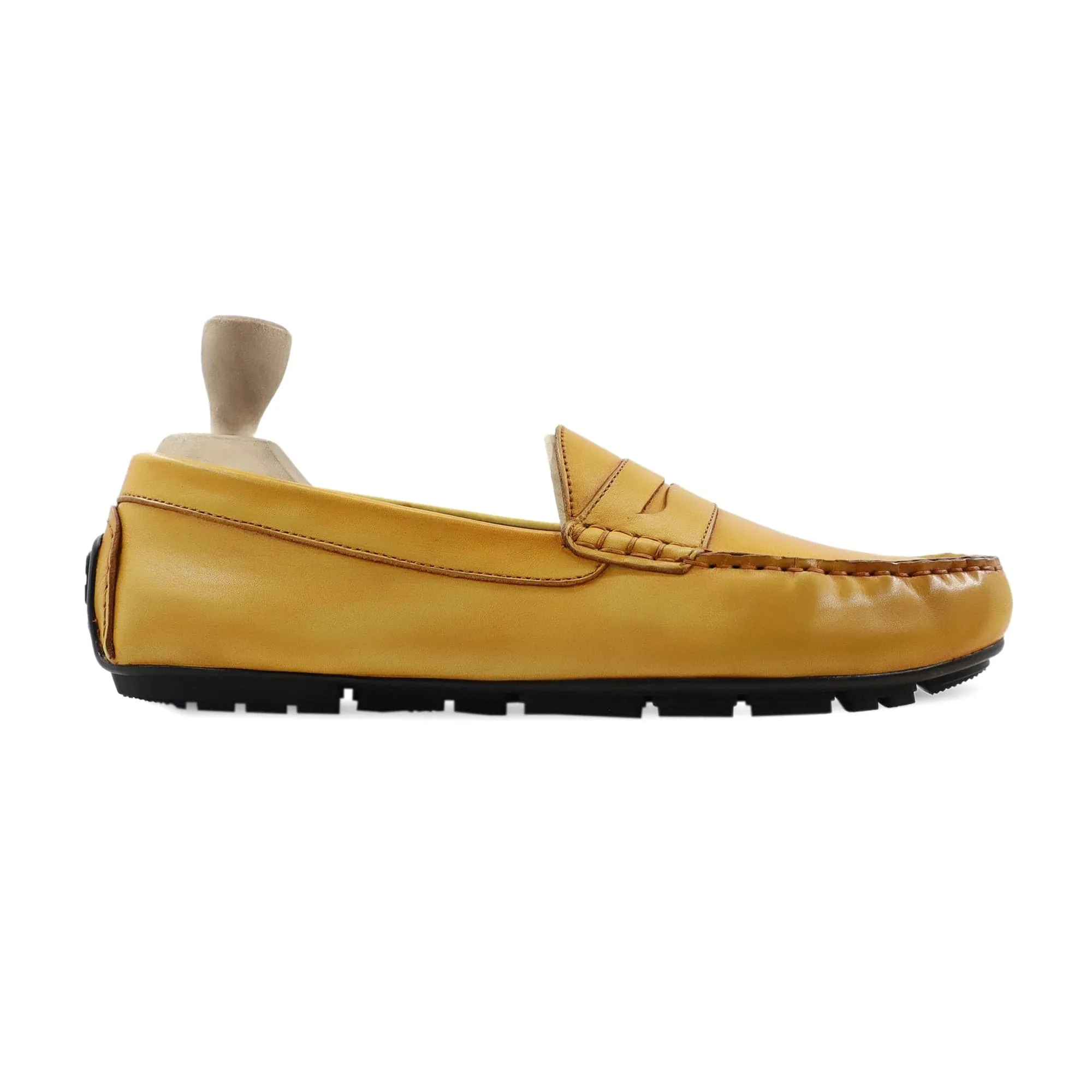 Handmade Custom Yellow Calf Leather Driver Mens Loafers