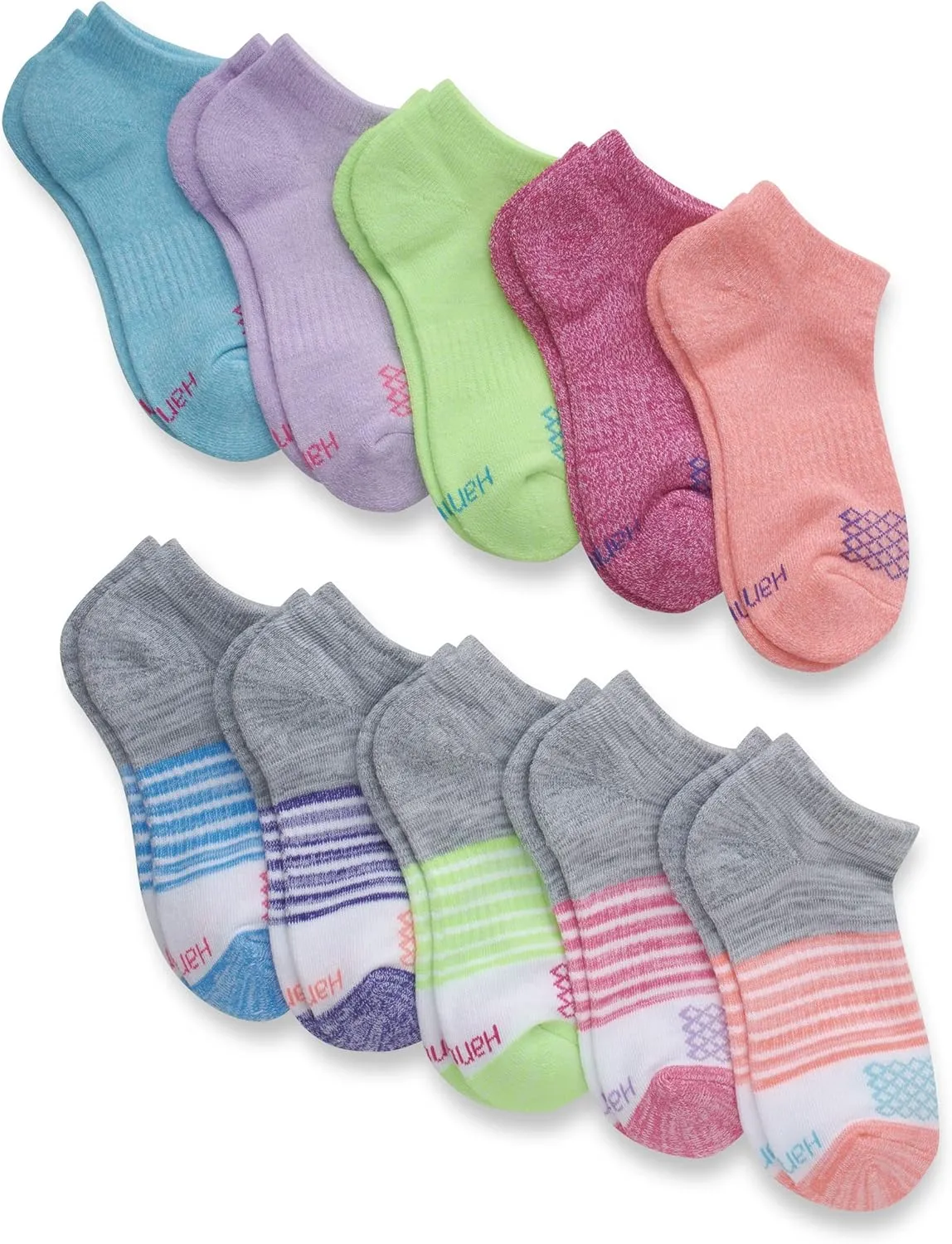 Hanes Girls' Comfort Fit Heel Shield and No Show Socks, 10-Pair Packs