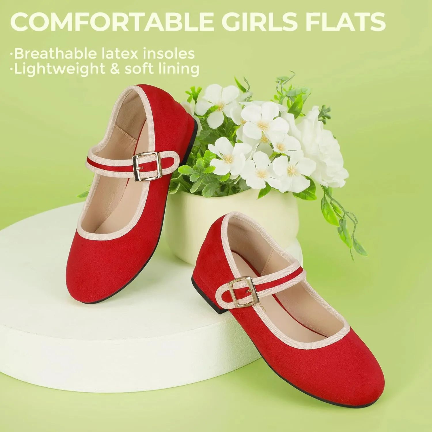 Hehainom Girls Dress Shoes Low Heels Mary Jane Little Big Kids School Wedding Party Shoes Ballerina Girls Flats