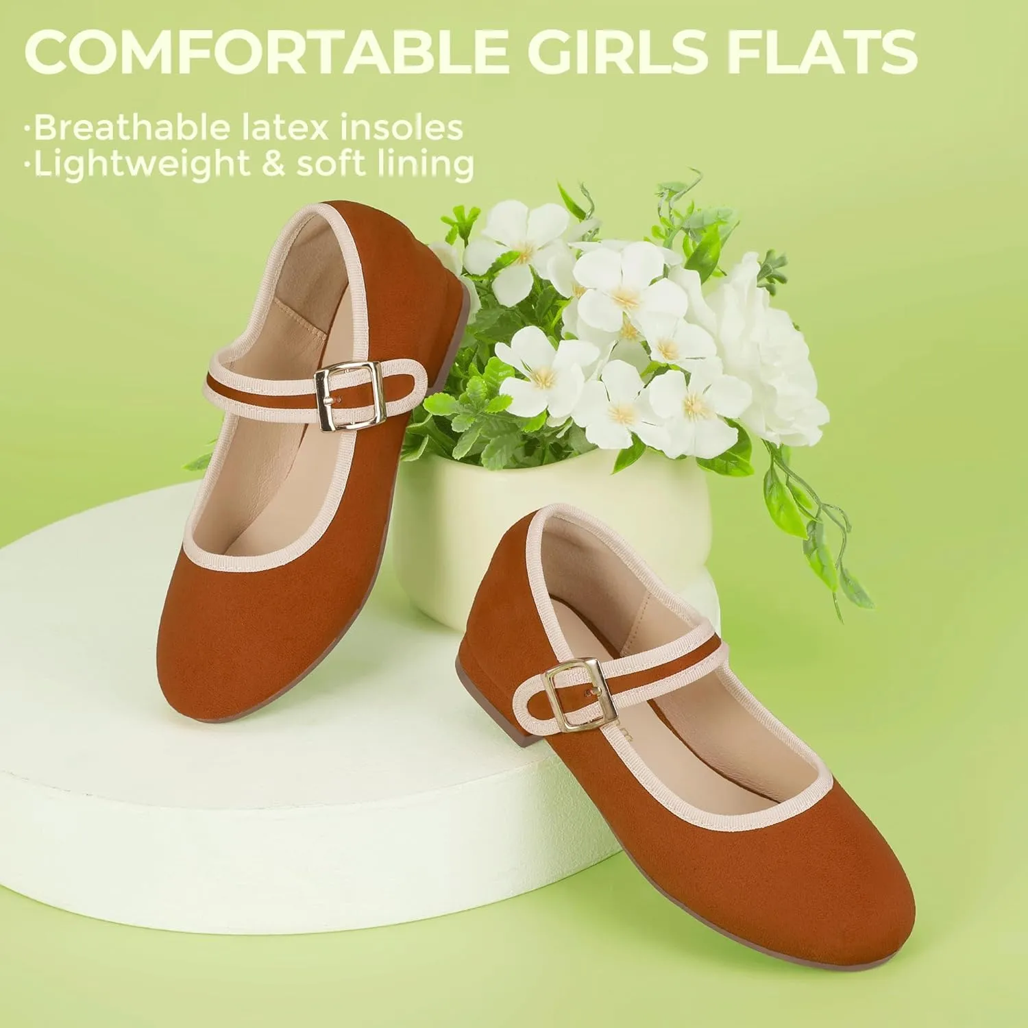 Hehainom Girls Dress Shoes Low Heels Mary Jane Little Big Kids School Wedding Party Shoes Ballerina Girls Flats