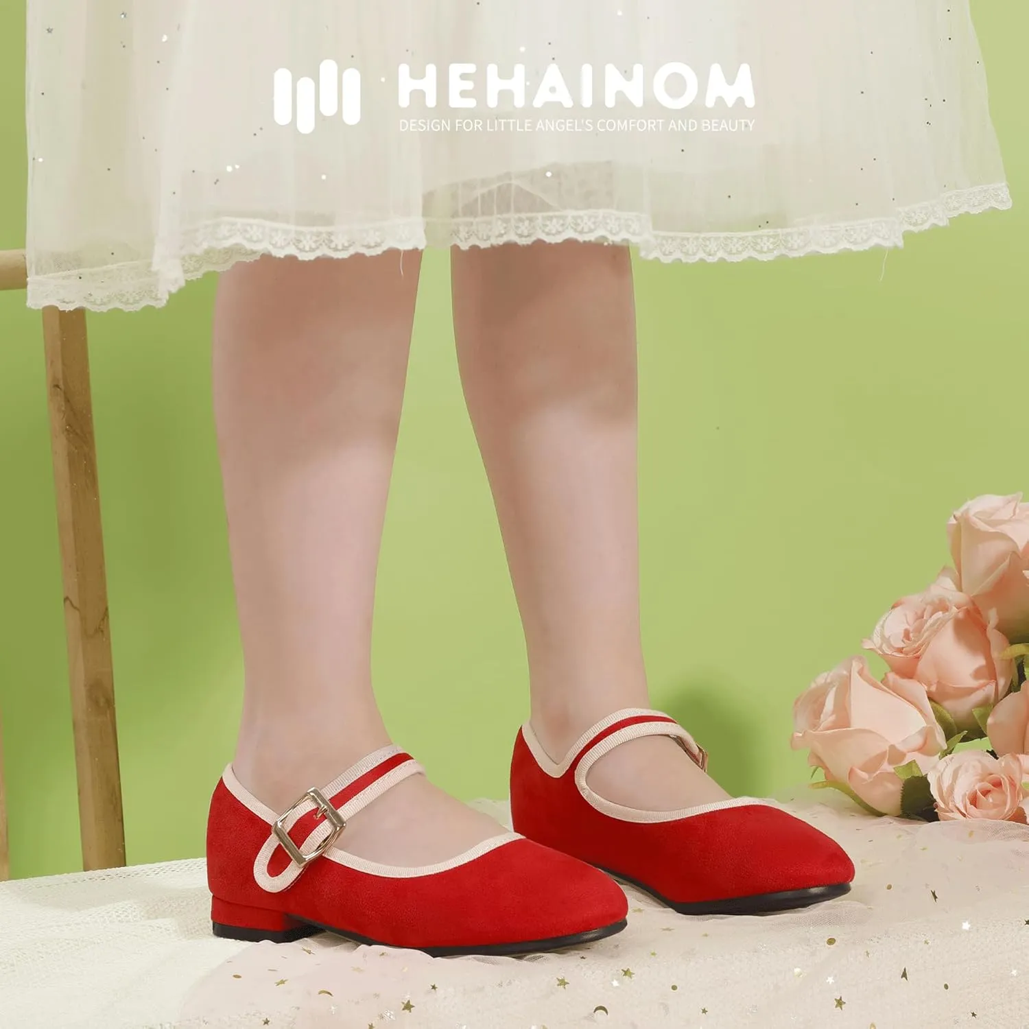 Hehainom Girls Dress Shoes Low Heels Mary Jane Little Big Kids School Wedding Party Shoes Ballerina Girls Flats