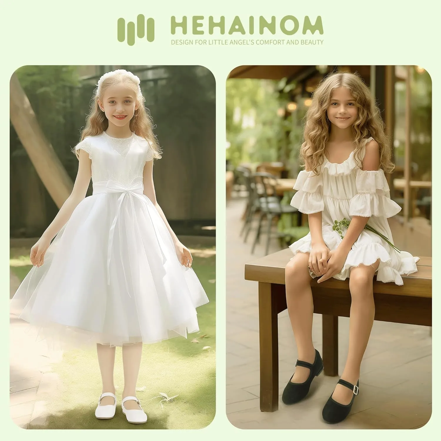 Hehainom Girls Dress Shoes Low Heels Mary Jane Little Big Kids School Wedding Party Shoes Ballerina Girls Flats