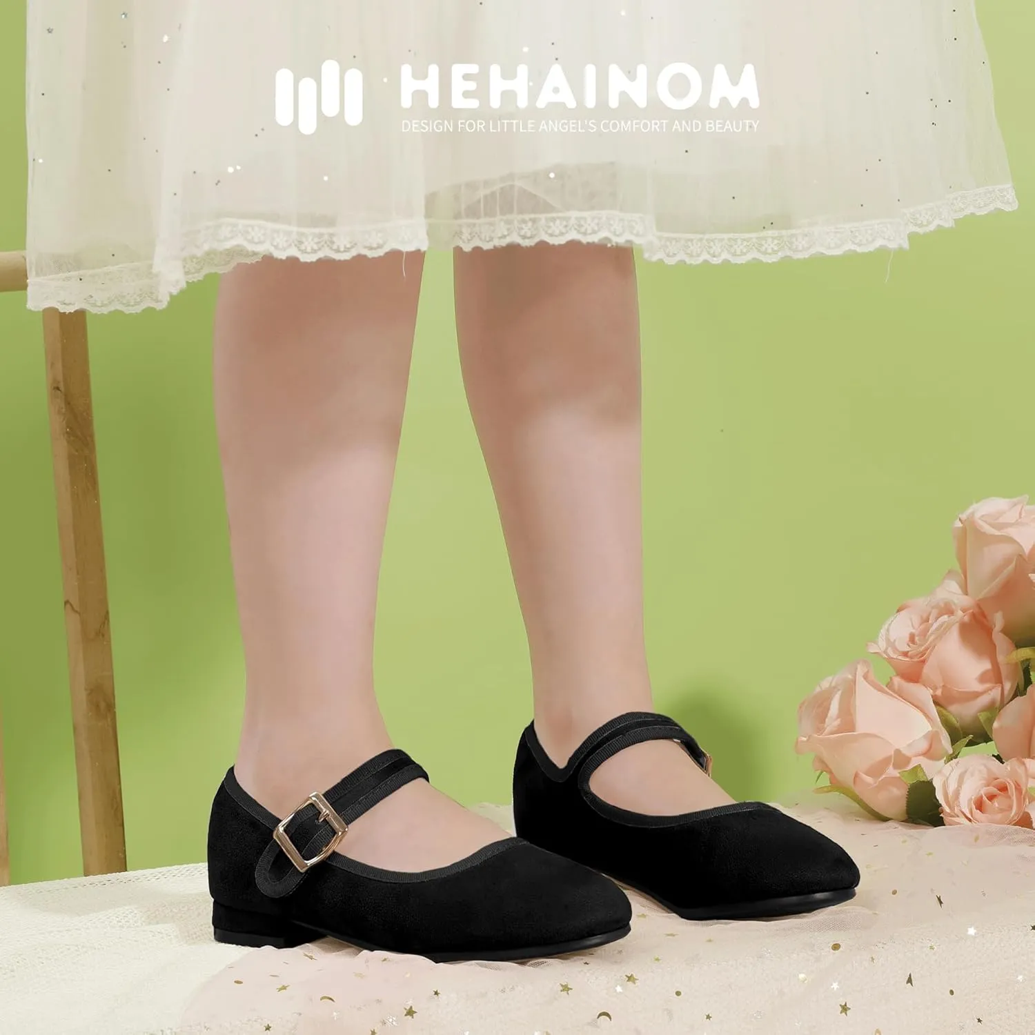 Hehainom Girls Dress Shoes Low Heels Mary Jane Little Big Kids School Wedding Party Shoes Ballerina Girls Flats