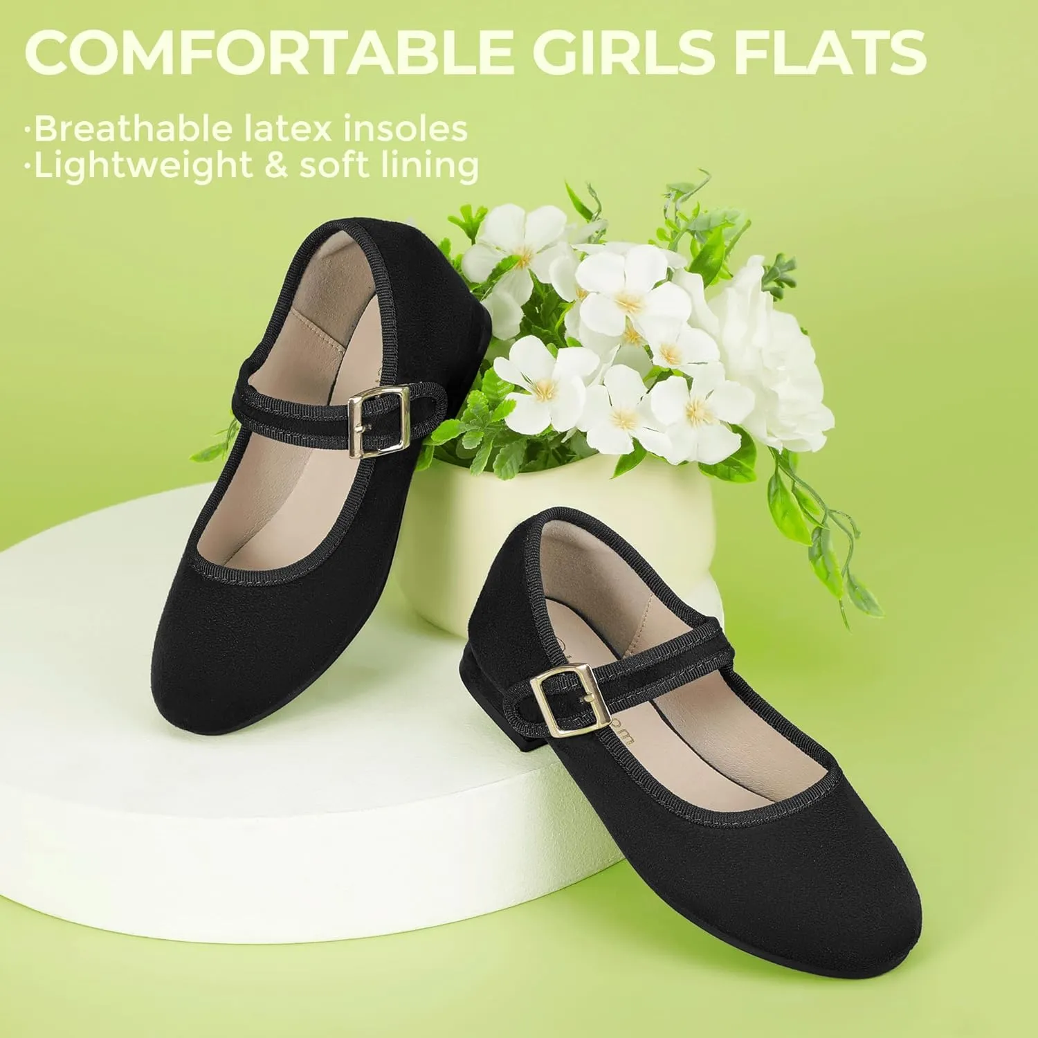 Hehainom Girls Dress Shoes Low Heels Mary Jane Little Big Kids School Wedding Party Shoes Ballerina Girls Flats