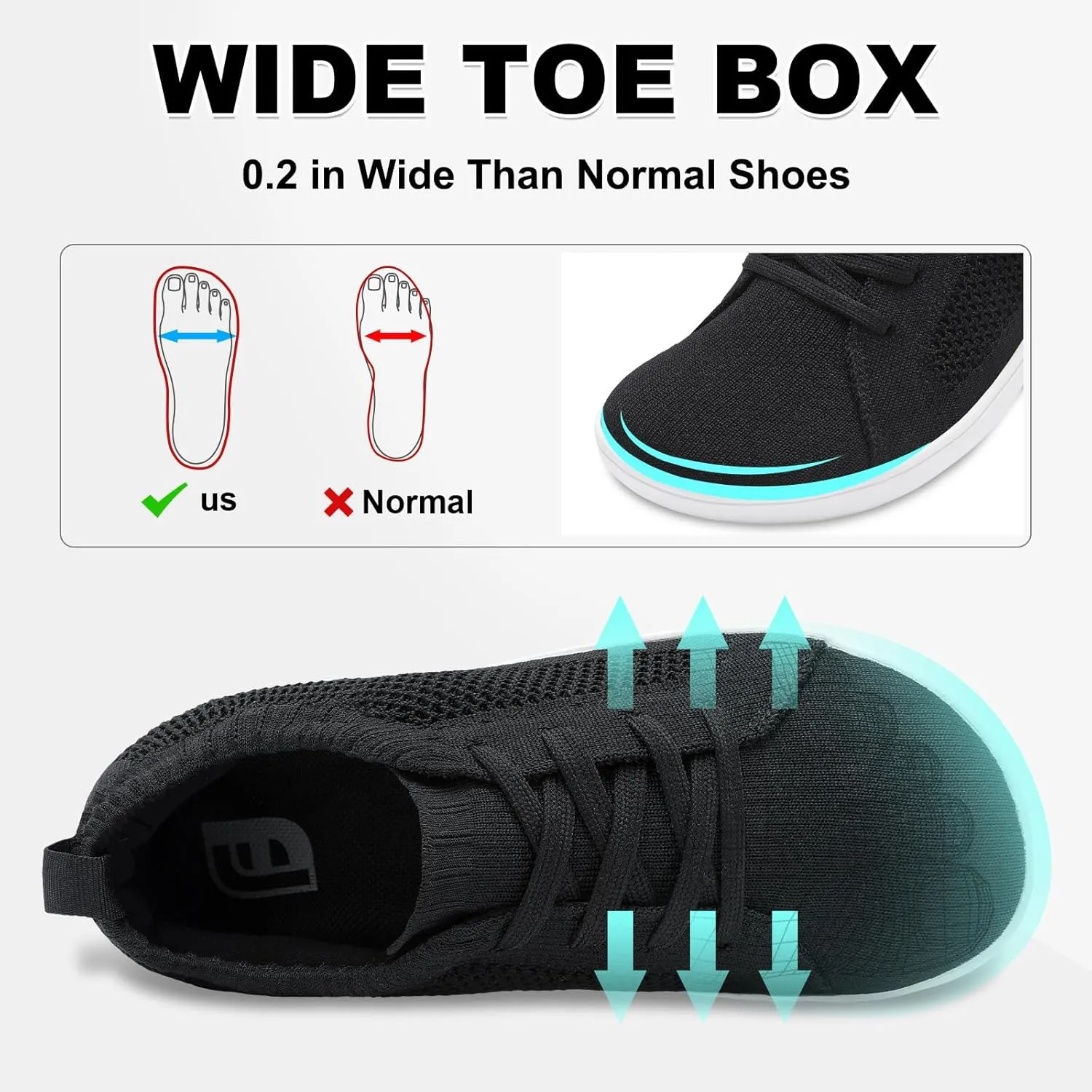 JOINFREE Women's Minimalist Walking Shoes Wide Toe Barefoot Shoes Zero Drop Casual Sneakers Breathable Slip On Tennis Shoes