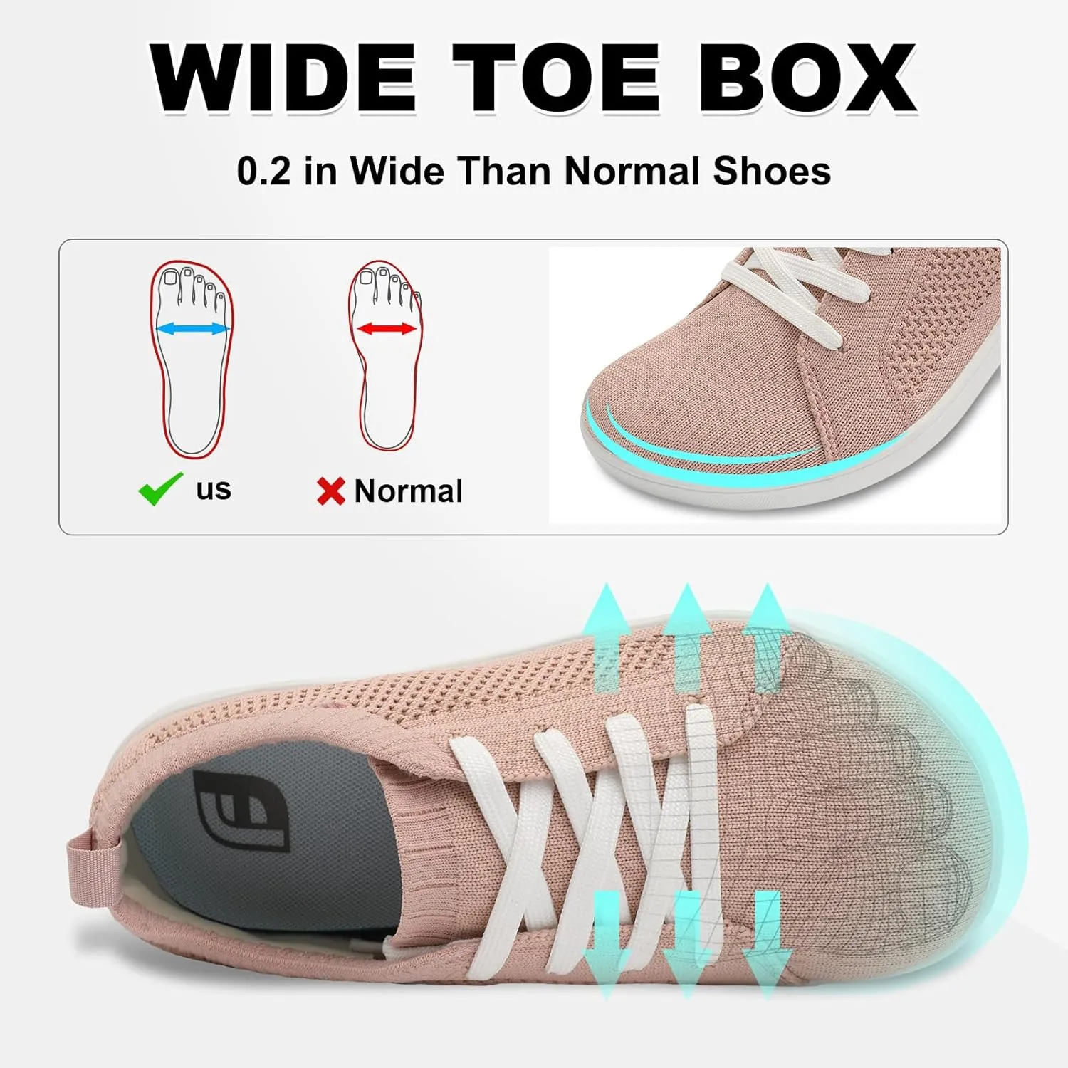 JOINFREE Women's Minimalist Walking Shoes Wide Toe Barefoot Shoes Zero Drop Casual Sneakers Breathable Slip On Tennis Shoes