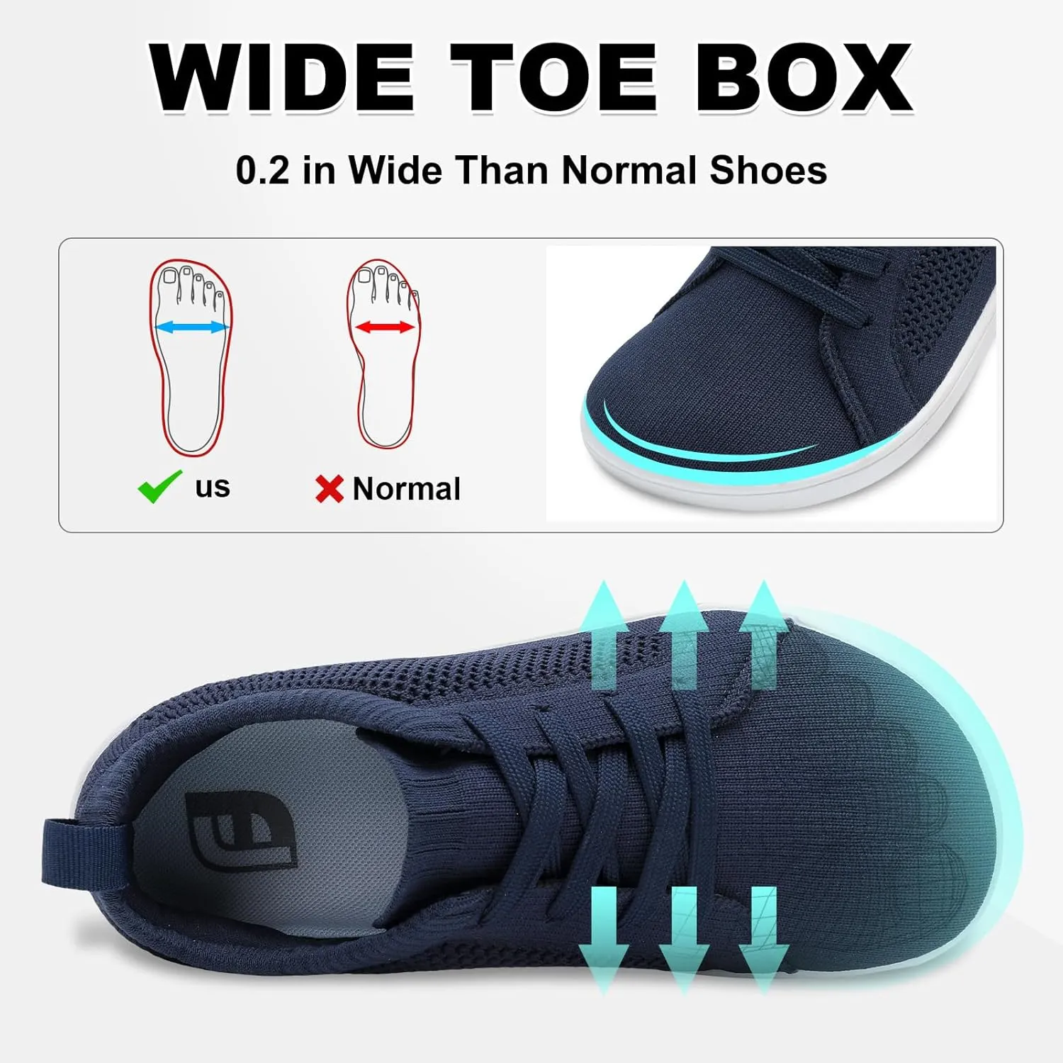 JOINFREE Women's Minimalist Walking Shoes Wide Toe Barefoot Shoes Zero Drop Casual Sneakers Breathable Slip On Tennis Shoes