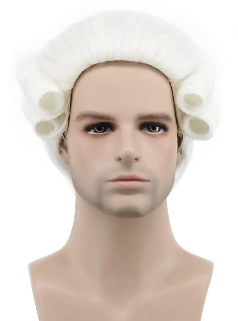 karlery Judge Colonial Wig Man Long Wave White Washington Wig for Halloween Costume Cosplay Party