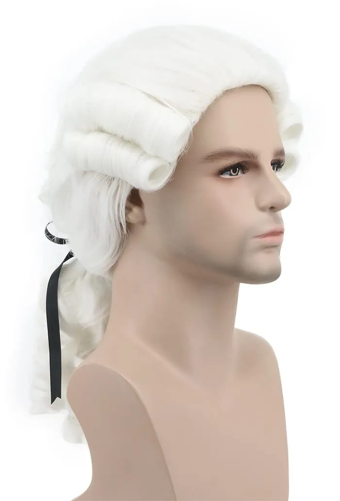 karlery Judge Colonial Wig Man Long Wave White Washington Wig for Halloween Costume Cosplay Party
