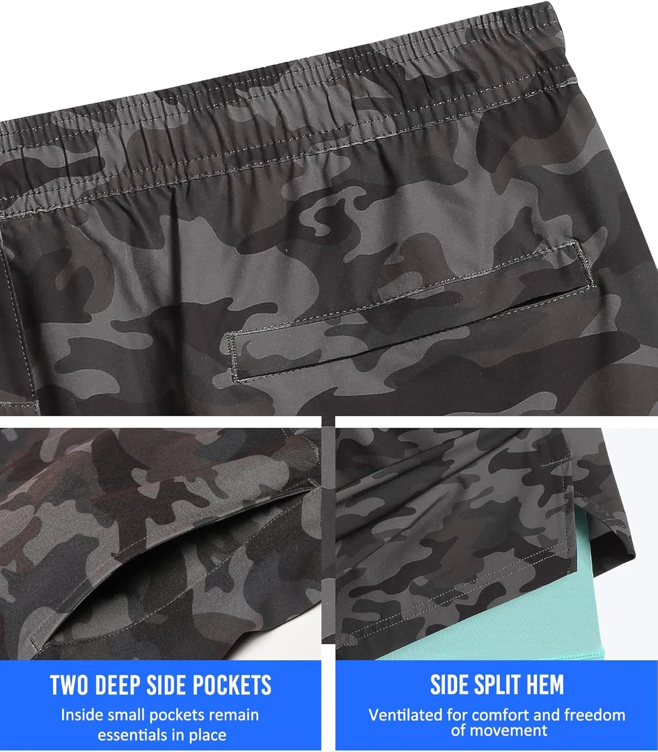 maamgic Mens 5" Gym Running Shorts for Men 2 in 1 Quick Dry Workout Athletic Shorts