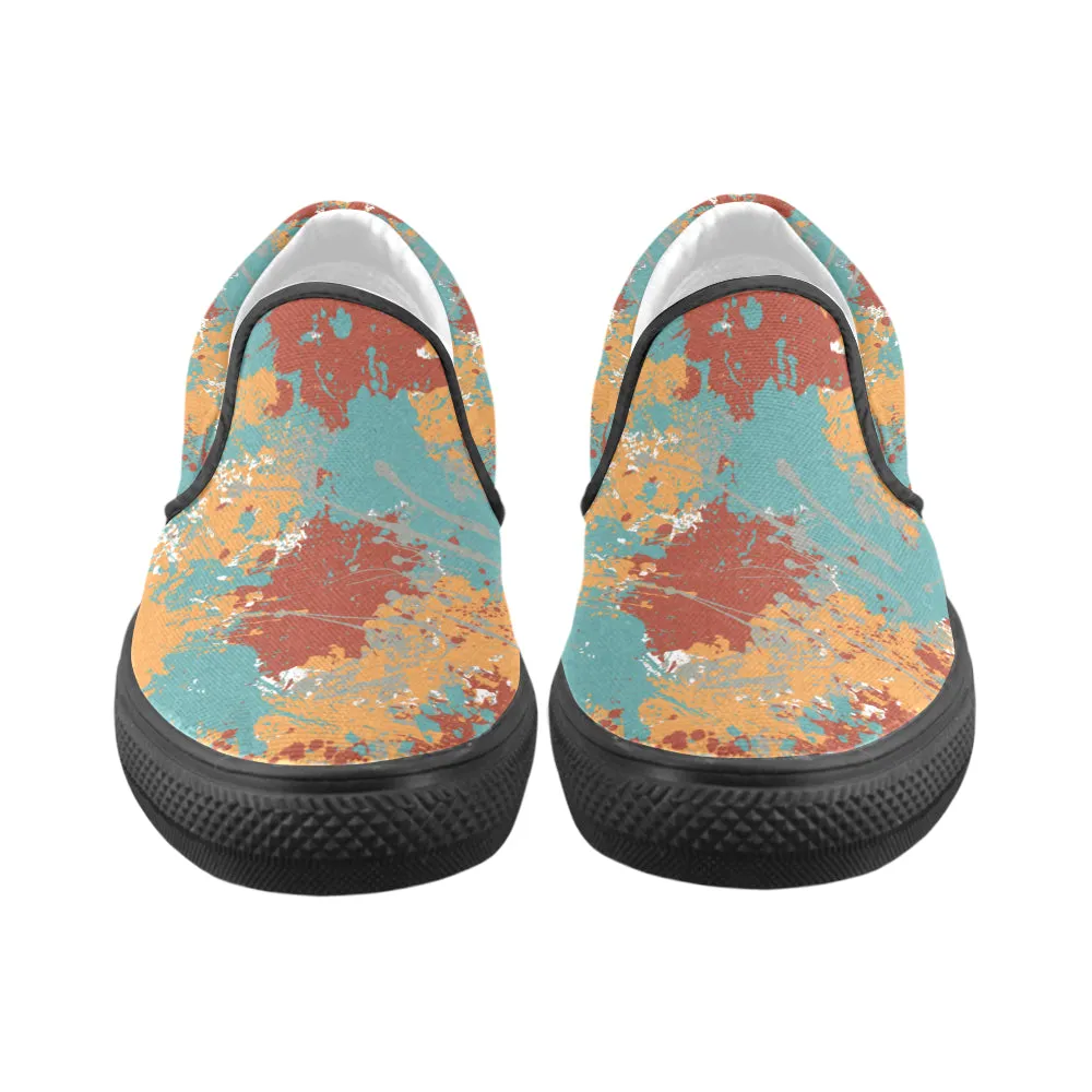 Men's Big Size Acrylic Paint Splatter Print Canvas Slip-on Shoes