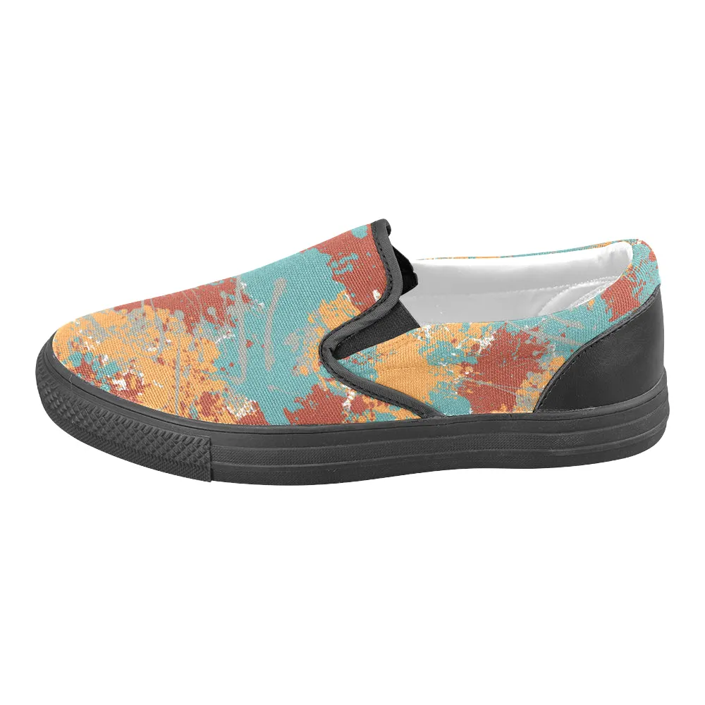 Men's Big Size Acrylic Paint Splatter Print Canvas Slip-on Shoes