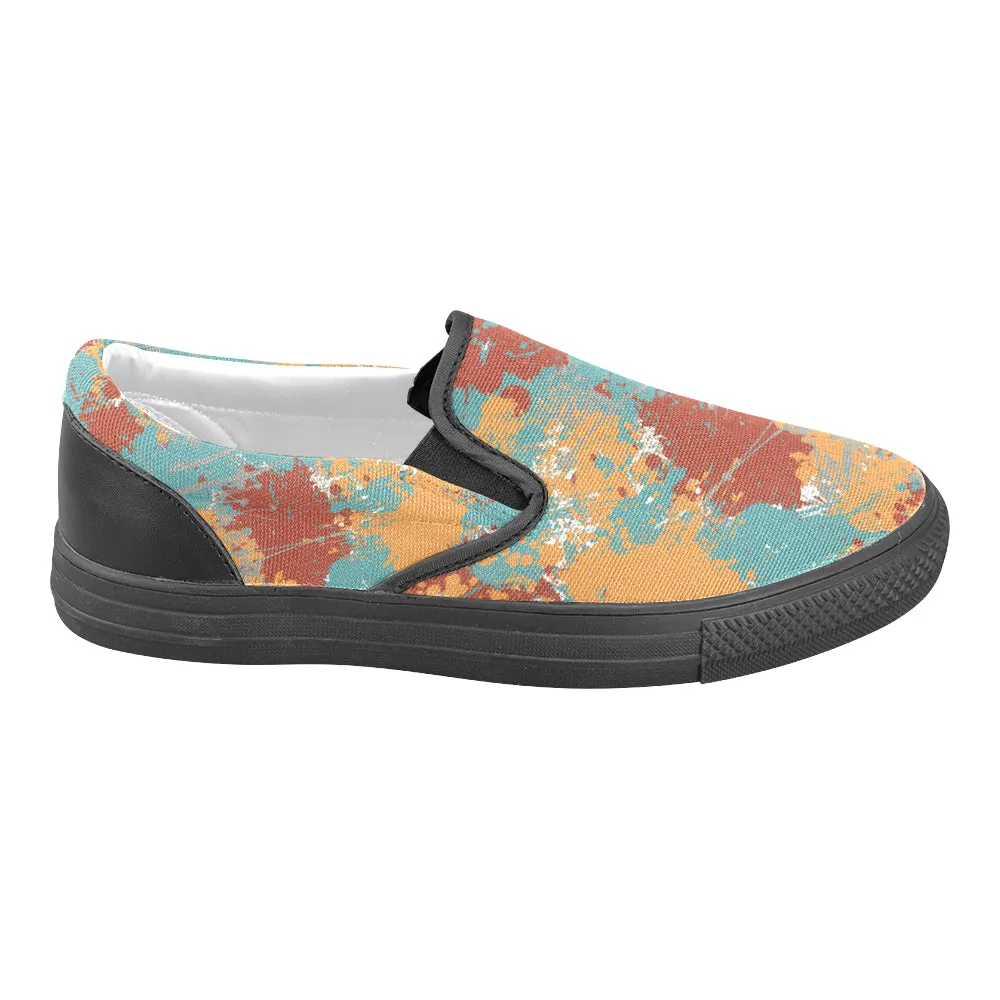Men's Big Size Acrylic Paint Splatter Print Canvas Slip-on Shoes