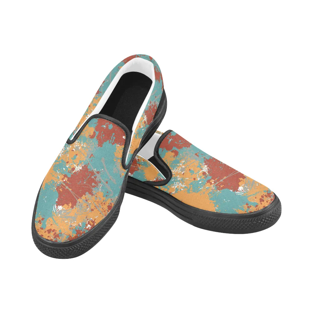 Men's Big Size Acrylic Paint Splatter Print Canvas Slip-on Shoes