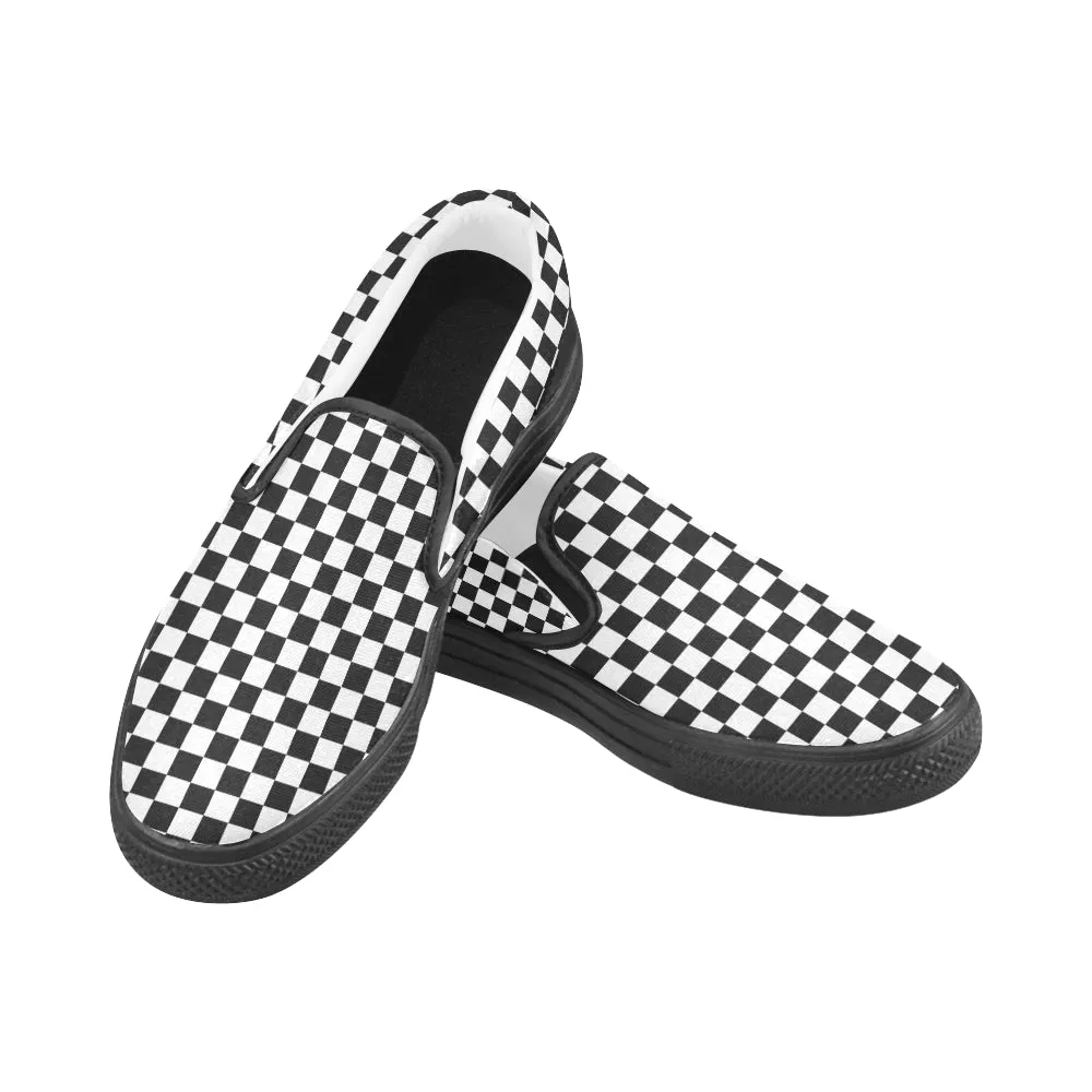 Men's Big Size Classic B/W Checks Print Slip-on Canvas Shoes