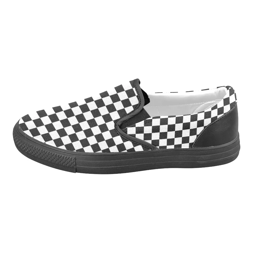 Men's Big Size Classic B/W Checks Print Slip-on Canvas Shoes