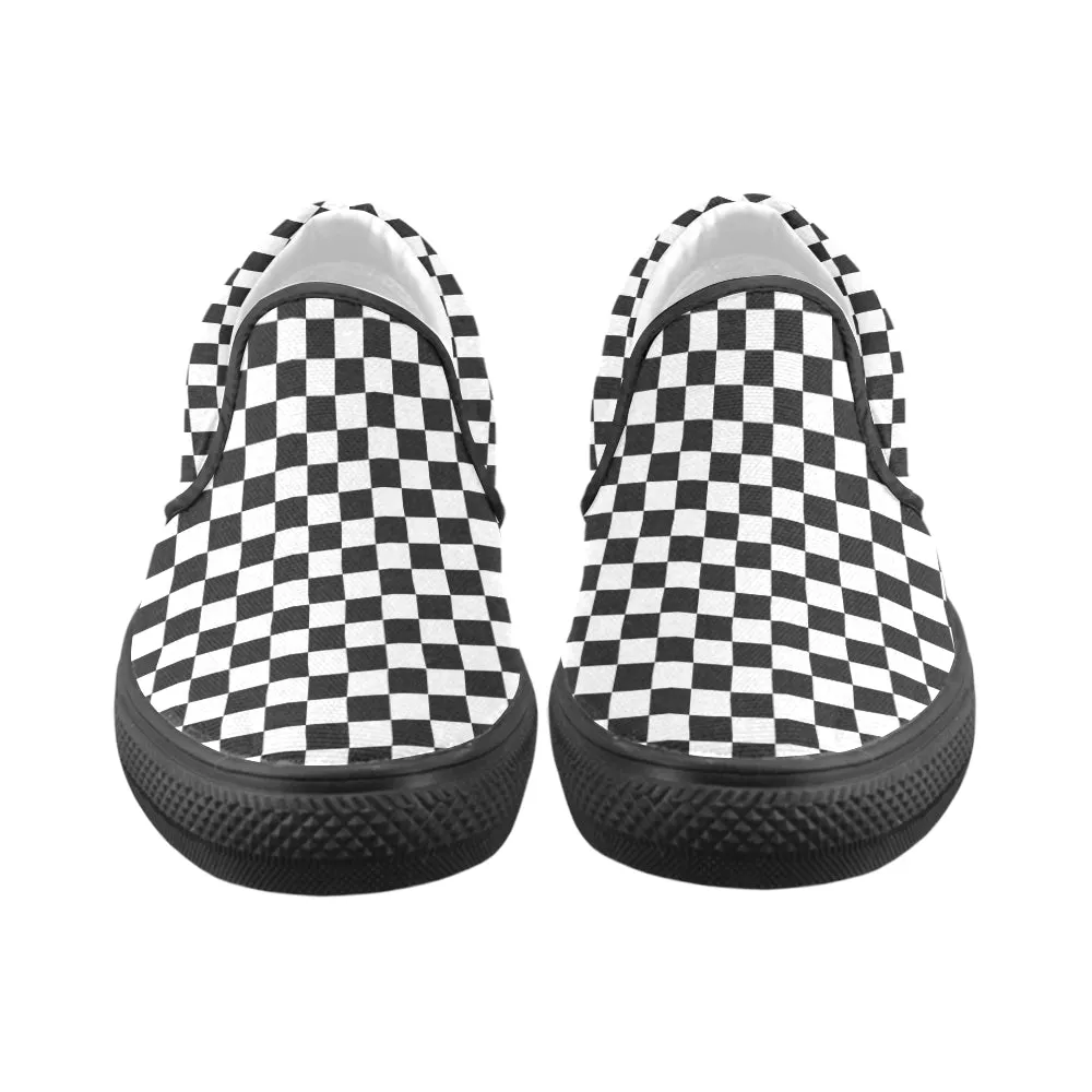 Men's Big Size Classic B/W Checks Print Slip-on Canvas Shoes