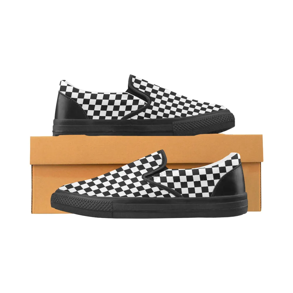 Men's Big Size Classic B/W Checks Print Slip-on Canvas Shoes